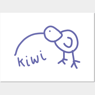 Funny Kiwi Doodle Blue Posters and Art